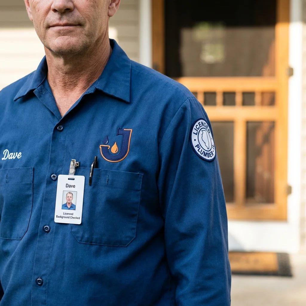 Licensed plumber showing ID badge in Verona, KY