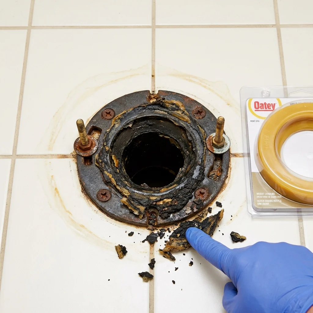 Failed wax ring showing water seepage at the base of a toilet in a Verona, KY home