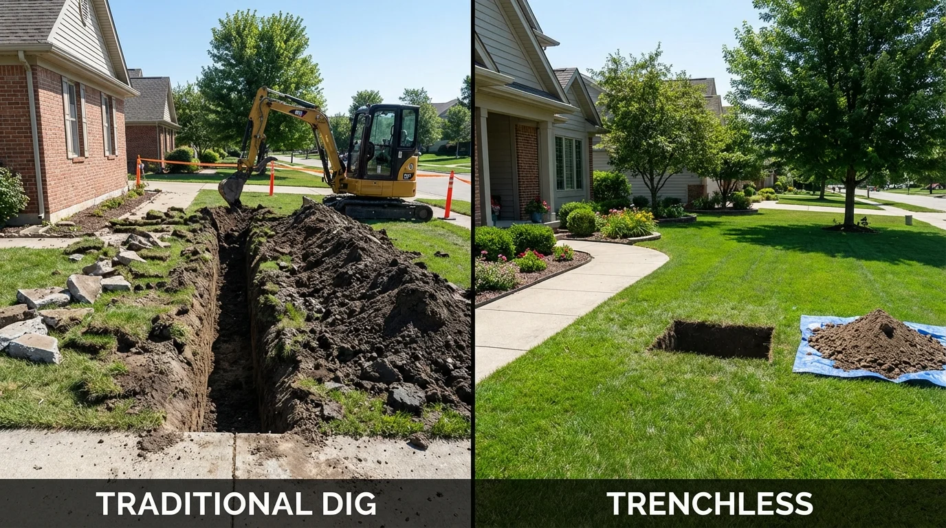 Trenchless sewer repair with minimal yard damage versus traditional excavation in Verona, KY